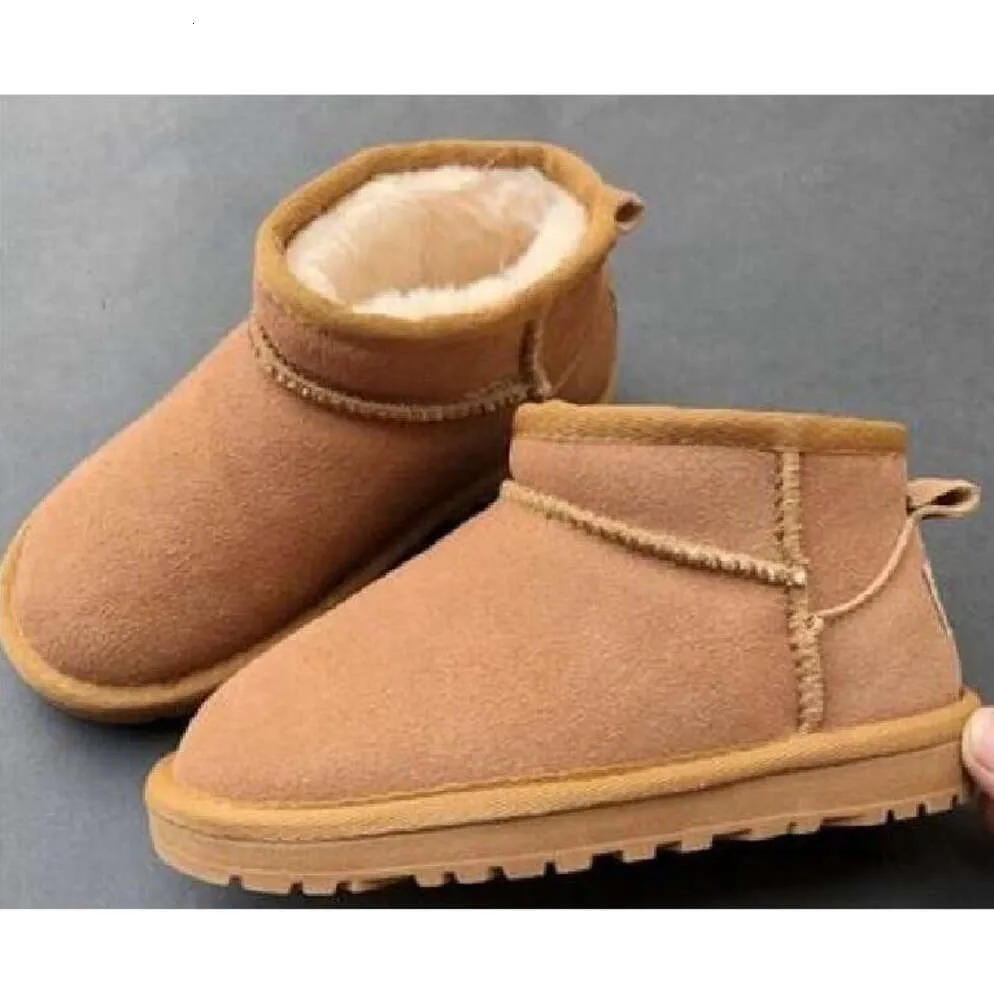 Kids Mini 5854 Ankle Snow Boots Shoes Children Australia Style Genuine Suede Leather Warm Cotton Boots Shoes Baby Size 21-3577