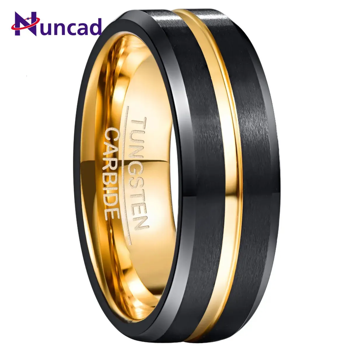 Anéis de banda NUNCAD 8mm Anel de carboneto de tungstênio galvanizado preto dourado superfície fosca para homens e mulheres jóias de casamento T182R 231218