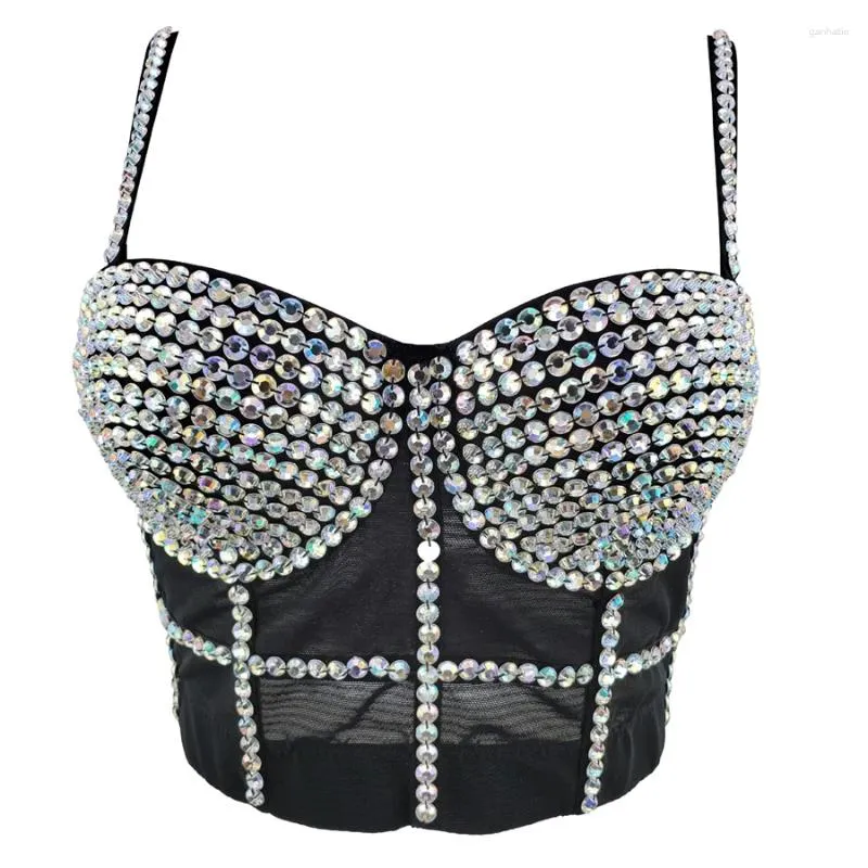 Canotte da donna Crop Top con reggiseno incorporato Maglia estiva con strass Club Party Corsetto Bustier Top senza maniche con spalle scoperte Abbigliamento donna