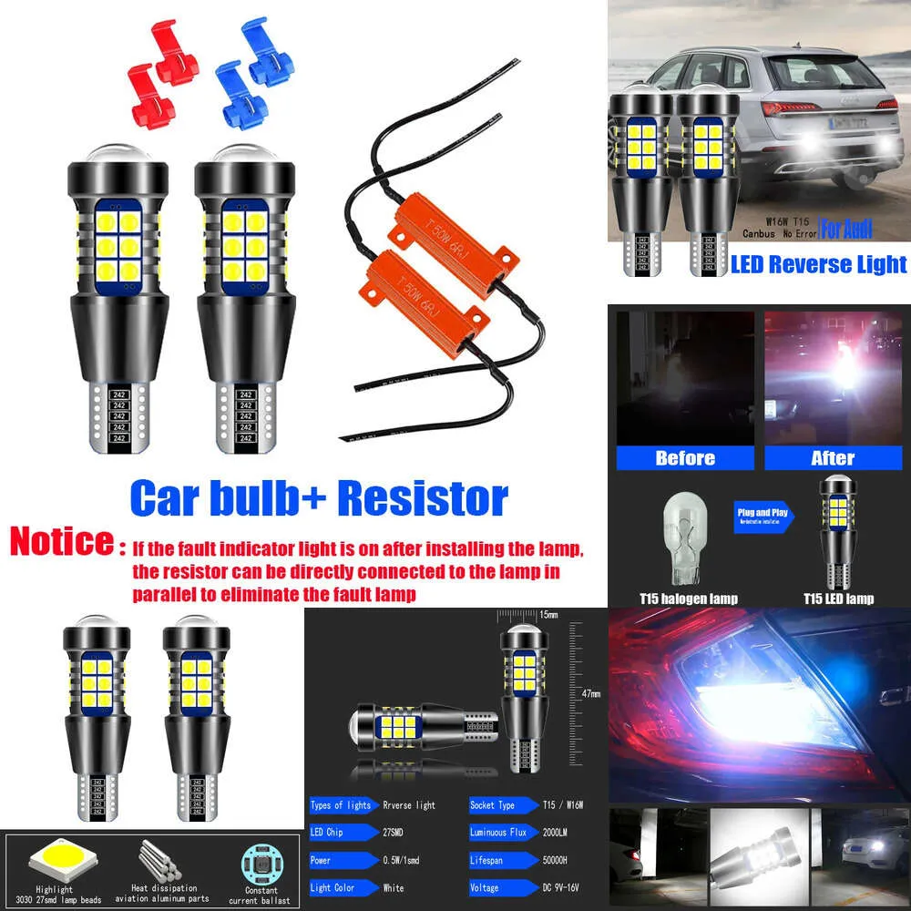 Nya dekorativa lampor 2st T15 T16 921 W16W CANBUS LED -glödlampor Backup Omvända lampor för Audi A3 8P B8 B6 C7 A4 A5 A6 C5 C6 A7 A8 Q3 Q5 Q7 S4 S5 S6