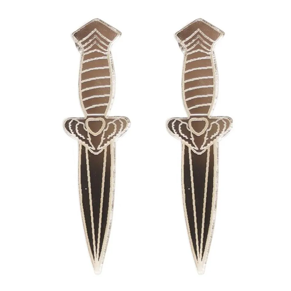 Золотые серьги-гвоздики в форме ножа для женщин, зеркальные акриловые цвета, модные ювелирные изделия на заказ, 275р