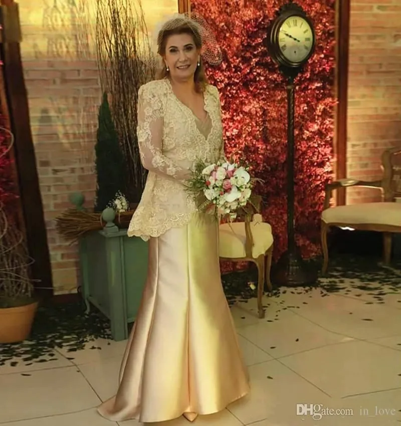 gold mother of the bride dresses with jackets Elegant Plus Size Dress Long Sleeve Lace Jacket Champagne Mermaid Gown from Dhgate Mother's skirt set