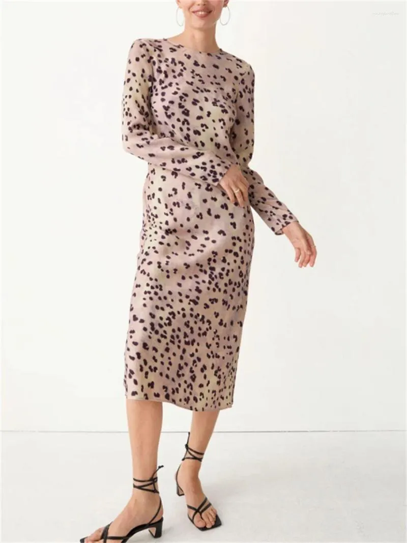 Casual Dresses 2023 Summer Ladies Lace Up Backless Design A-Line Elegant Robe Women's O-Neck Long Sleeve Temperament Leopard Printing Dress