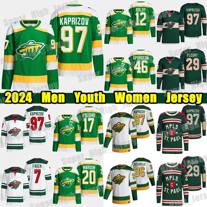 #97 Kirill Kaprizov Reverse Retro hockey jersey #36 Mats Zuccarello Marc-Andre Fleury Pat Maroon Marcus Foligno Brock Faber Joel Eriksson Ek Matt Boldy jerseys