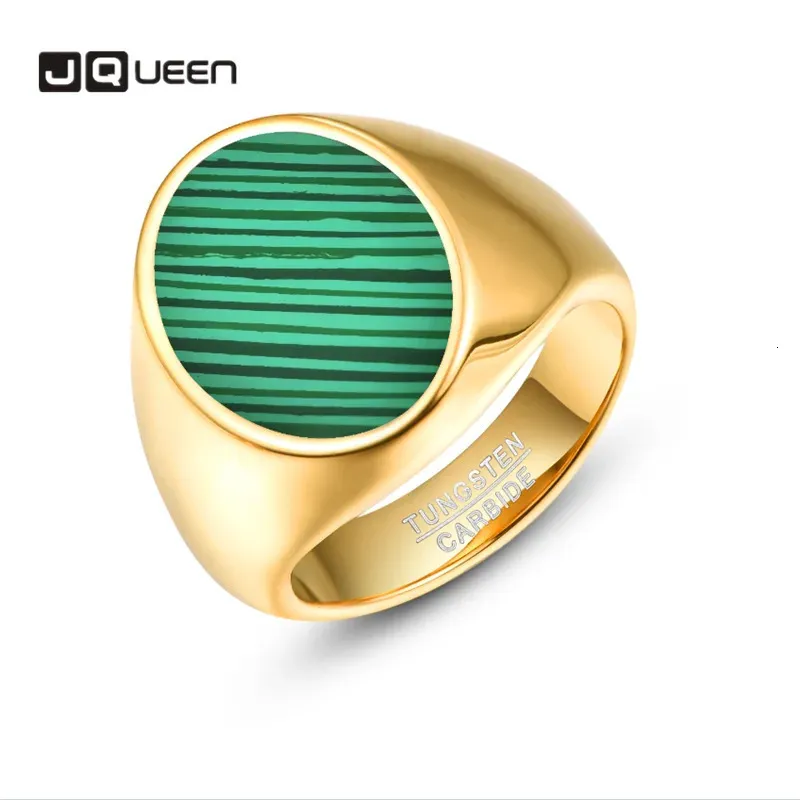 Anillos de banda JQUEEN Golden Malachite Irregular Anillo de carburo de tungsteno Signet Joyería para hombres 231218