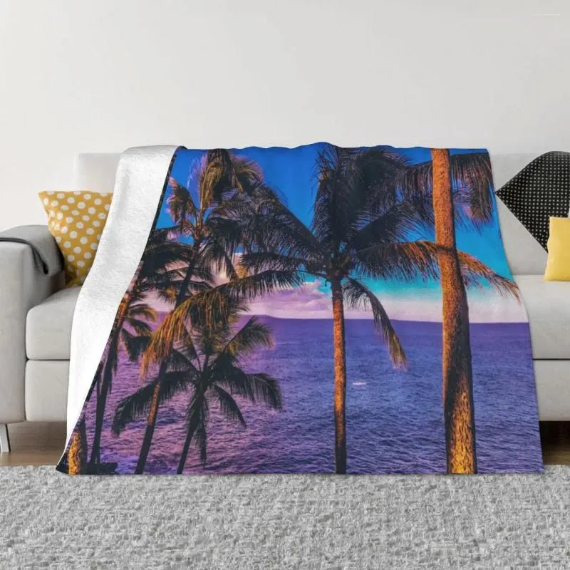 Filtar rosa och blå hawaiianska palmer hav kast filt stor soffa flanell quilt