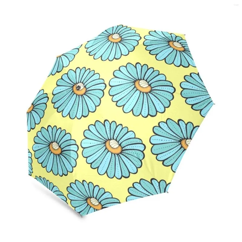 Ombrelli Blu Margherite Fiore Tri Fold Ombrello Sole Pioggia Pieghevole 37,4 pollici Protezione da viaggio per le donne