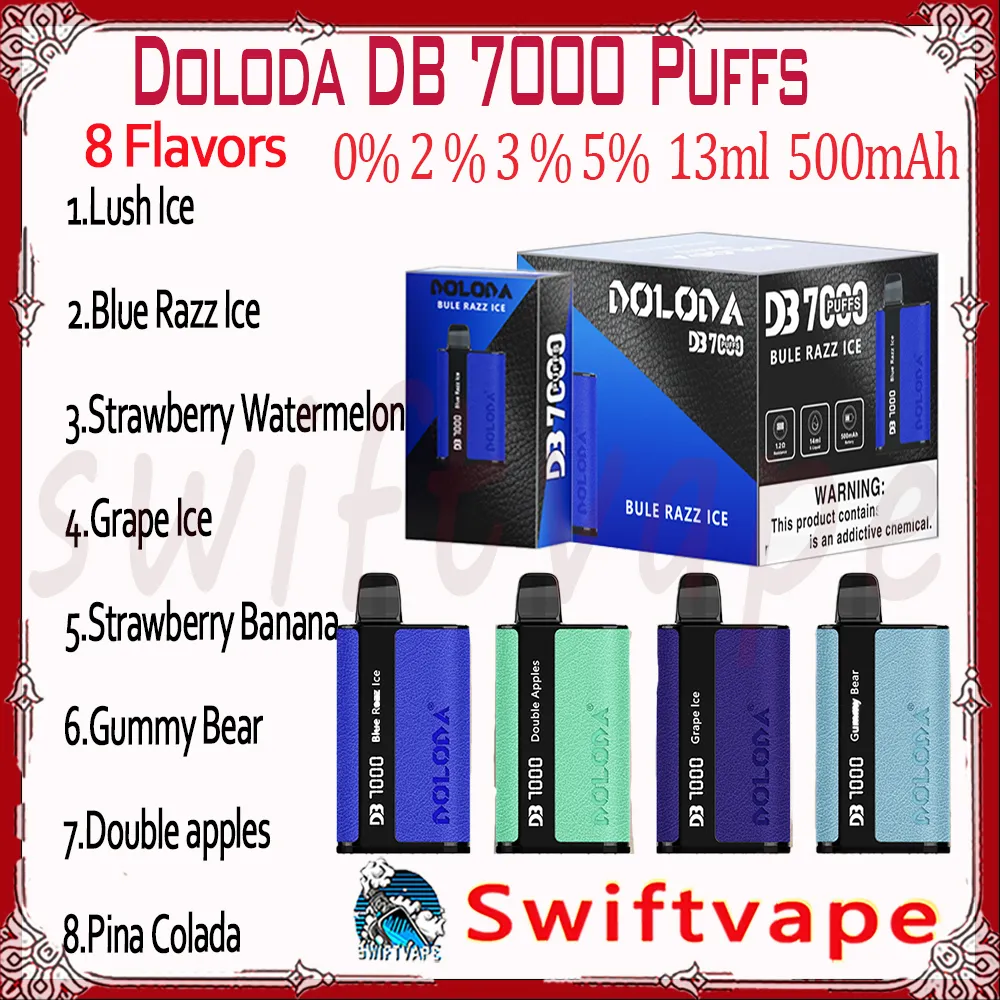 Doloda DB7000 Puff Disposable E Cigarette 8 saveurs 14ml 0% 2% 3% 5% 500mAh Batterie rechargeable 7K Puffes Vapes Pen Starter Kit Authentic Wholesale