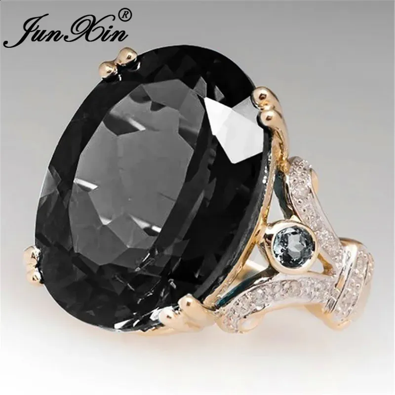 Pierścień Solitaire luksus żeński czarny kamień Pierścień mody Srebrny kolor cyrkon obrączki dla kobiet ślubne miłość zaręczynowy 231218
