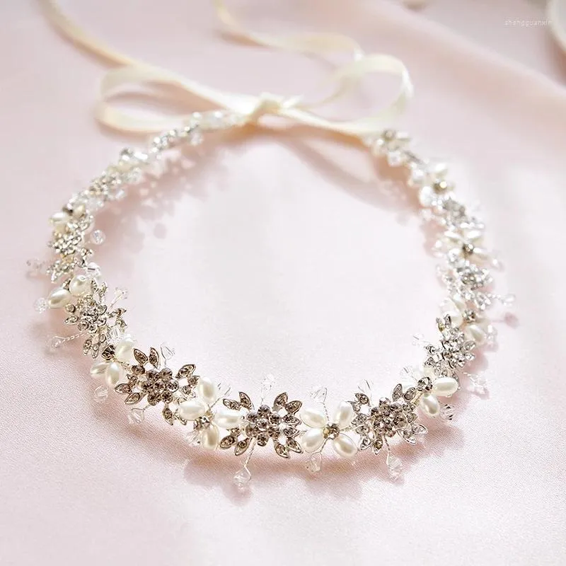 Hair Clips Flower Wedding Accessories Bridal Pearl Women Headband Crystal Tiaras Fashion Head Piece Decoration Engagement