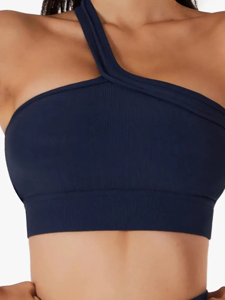 Womens One Shoulder Sports Underwear Gym Workout Training Bra