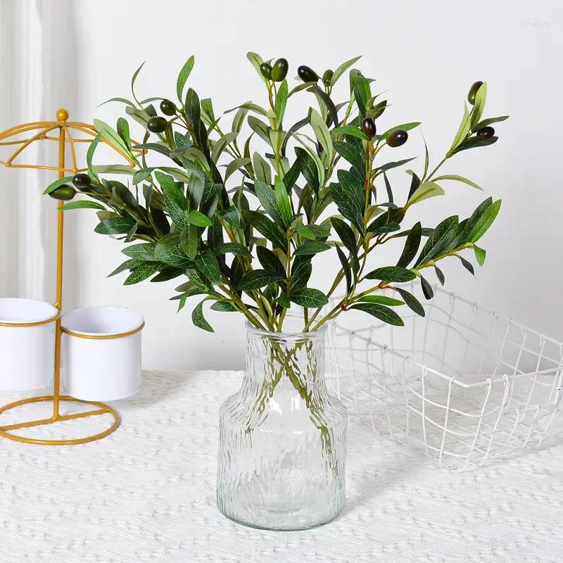 Decorative Flowers Artificial Olive Green Leaf Branches With Fruits Fake Plants Home Garden El Wedding Party Decoration Christmas