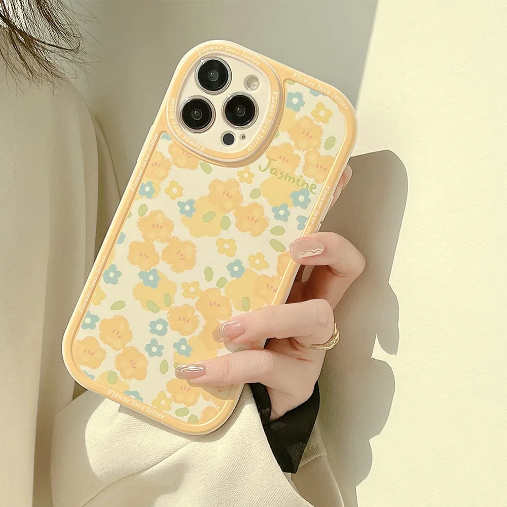 Gele Bloemen Matte Cases Voor iPhone 15 14 11 13 12 11 Pro Max Back Cover 15promax 14pro Zachte Mobiele telefoon Case Bumper 