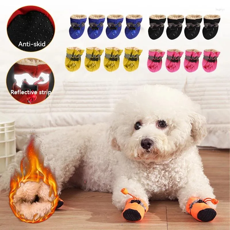 Vêtements de chien hiver chaud chaussures pour animaux de compagnie bottes mignonnes neige marche chiot anti-dérapant pied protecteur fournitures 4 pièces/ensemble