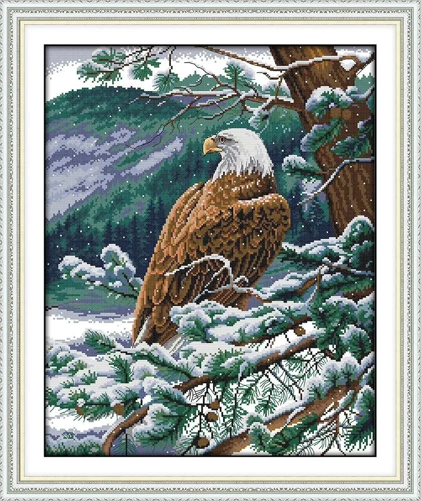 Un aigle surplombant la croix faite à la main, outils d'artisanat, ensembles de broderie, impression comptée sur toile DMC 14CT 11CT, décoration de maison