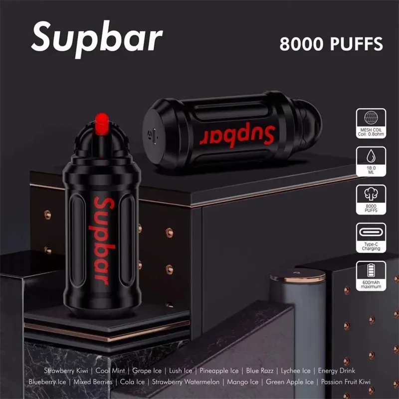 Vente chaude Supbar Mini Pot 8000 Puffs Vape Pen 600mAh Vaporisateur rechargeable Pod 18ml Prérempli de jus jetables Cigarettes électroniques