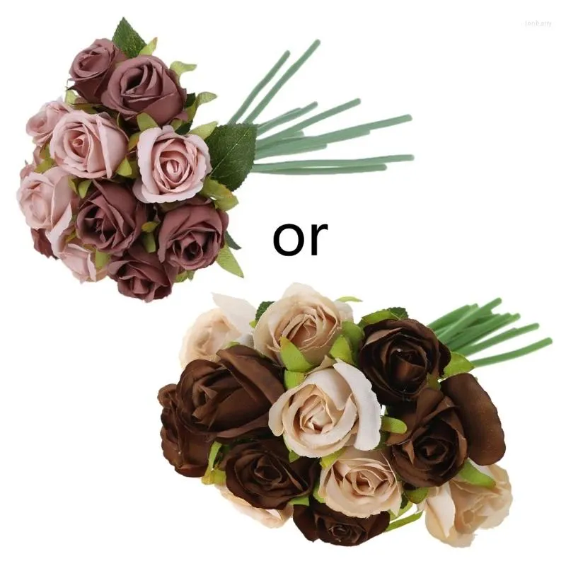 Decorative Flowers 12 Heads Simulation Artificial Rose Flower Silk Bouquet Wedding Party Home Decor