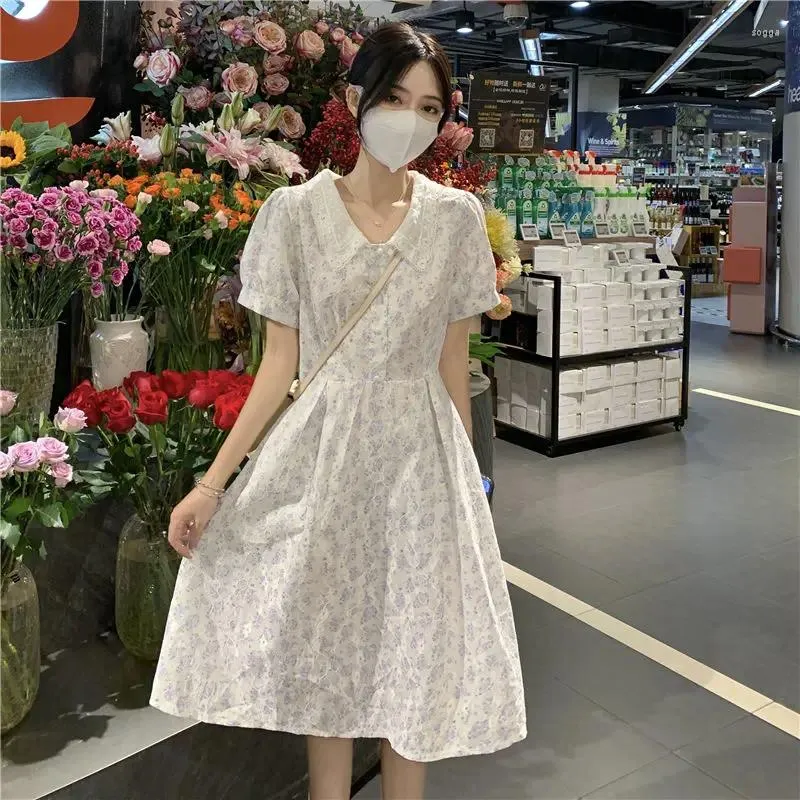 Party Dresses Long Midi Dress For Women Girl Summer Vintage Elegant Y2k Clothing 2023 Korean Fashion Kawaii Floral Pleated