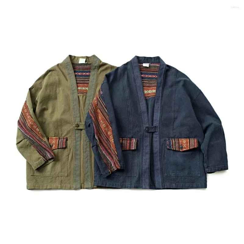 Men's Jackets Japanese Retro Washed Old Coats With Ethnic Style Fabric Splicing Daopao And Women's Spring Autumn