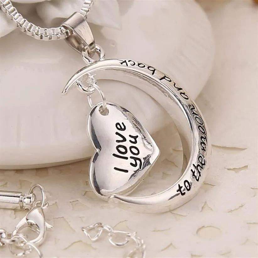 10st Crescent Heart I Love You to the Moon and Back Charm Necklace Hensms Jewelry Fashion Accessories187w