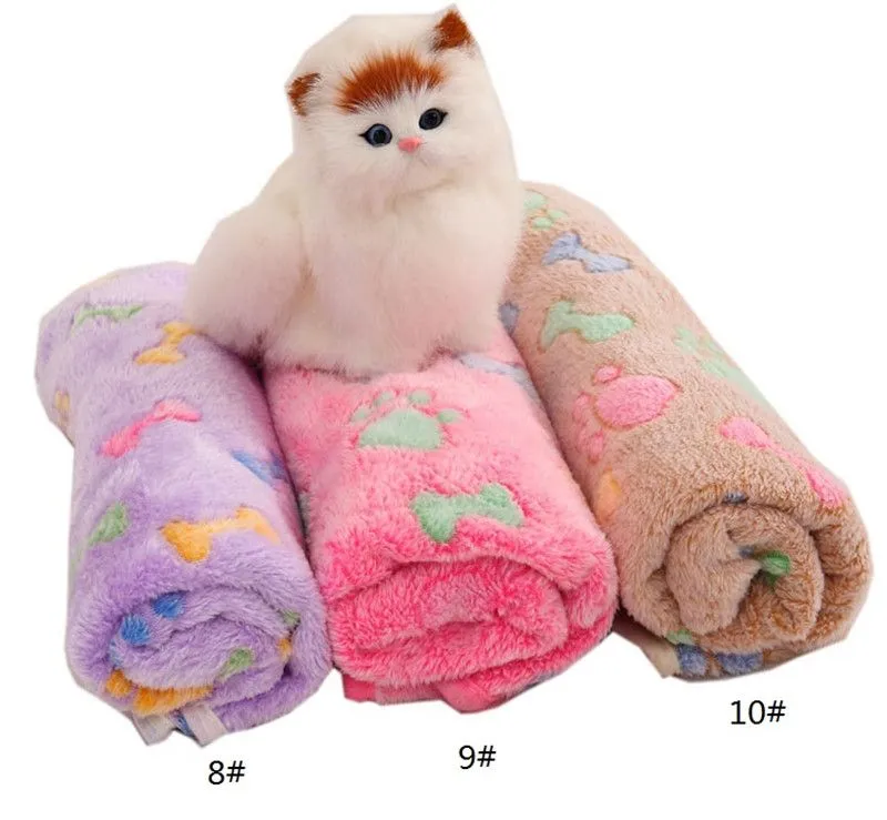 Pets Winter Blanket Floral Pet Sleep Warm Paw Print Towel Dog Cat Puppy Fleece Soft Dog Blanket Multi-size