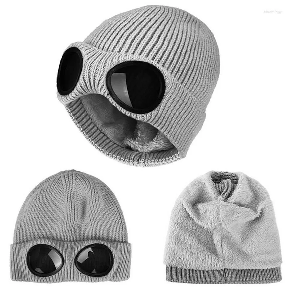 Berets 2022 Óculos de inverno Chapéu CP Ribbed Knit Lens Beanie Street Hip Hop Malha Gorros Grosso Lã Quente para Mulheres Men286g