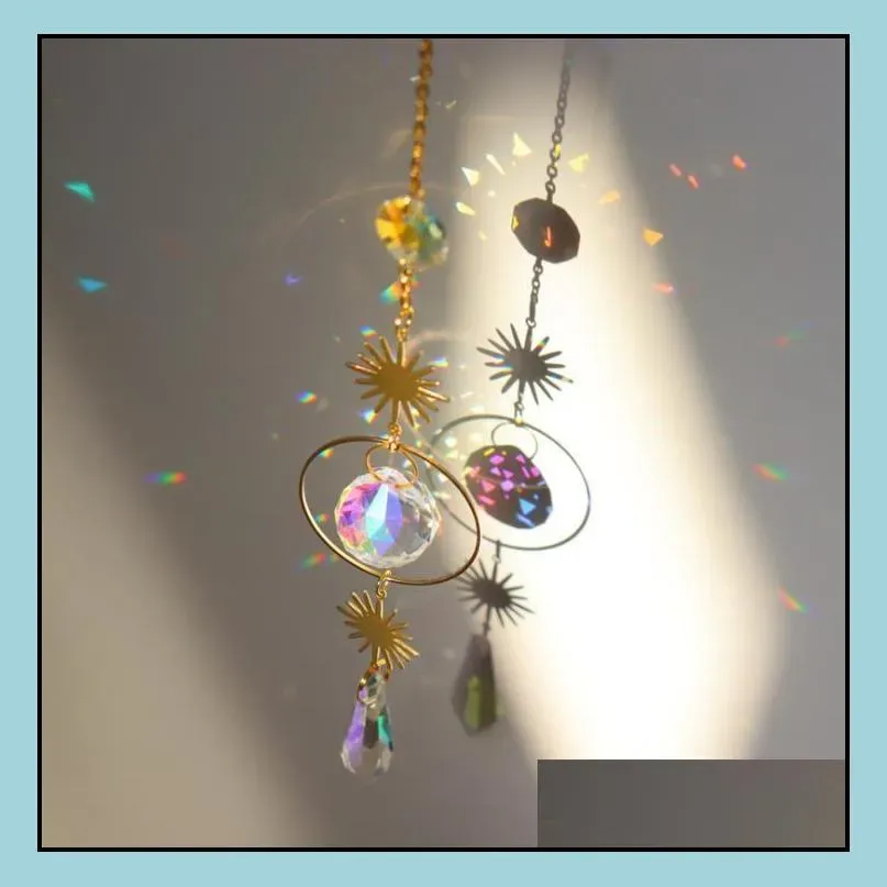 sun catchers hanging crystal ball beaded ornament garden decorations window patio lawn moon star pendant glass prism rainbow maker