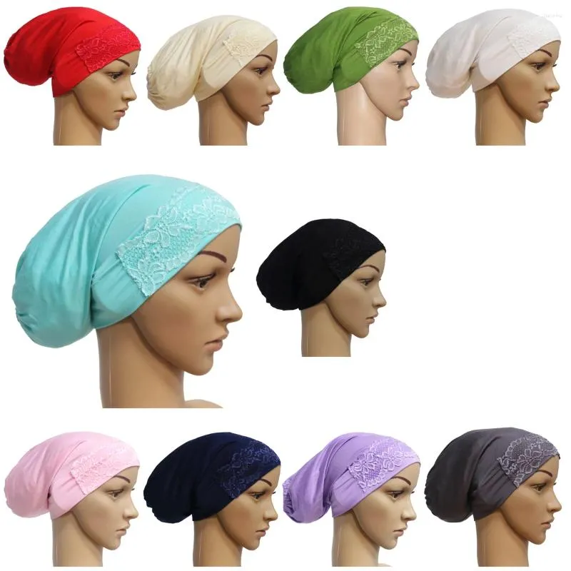 Roupas étnicas Muçulmanas Árabes Mulheres Cor Sólida Modal Hijab Cachecol Interno Xaile Turbante Islâmico Lady Lace Tube Cap Nun Sister Headwear