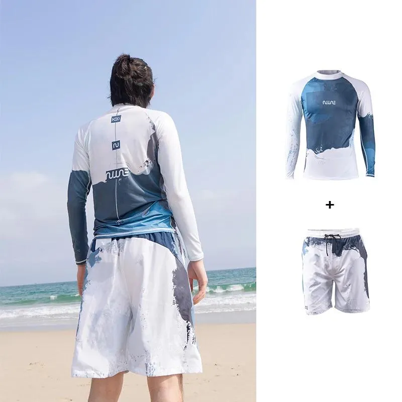 Wear NuJune Surfing Rash Guard Men Swimwear Long Sleeve Swimsuit Mens  Rashguard TwoPieces Surf Shirt For Swimming UPF50 Protect From 36,65 €