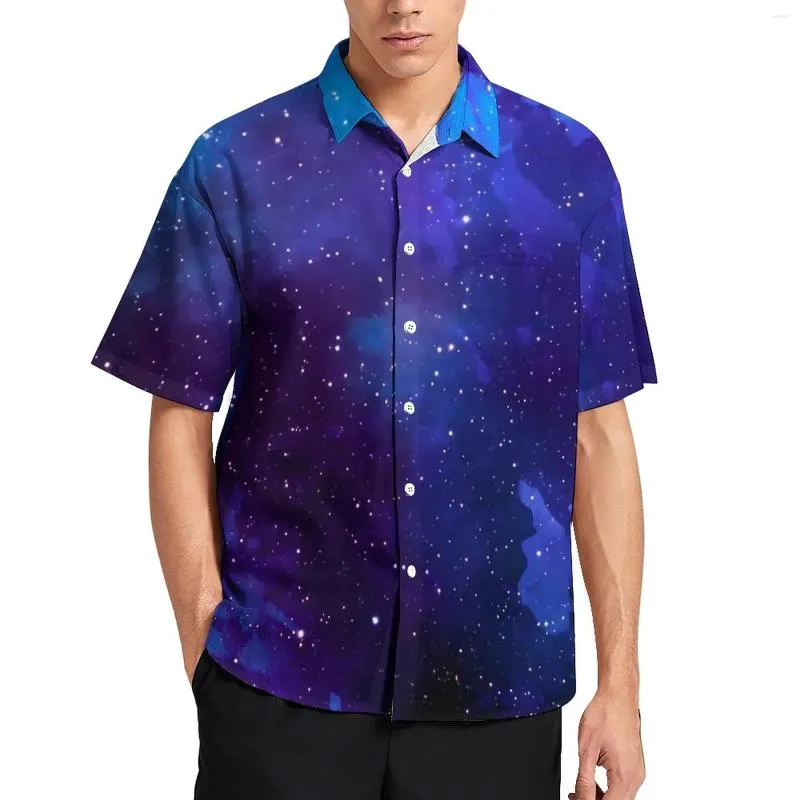 Chemises décontractées pour hommes Blue Galaxy imprimé coloré chemise de vacances Hawaii Street Style Blouses homme imprimé grande taille 3XL 4XL