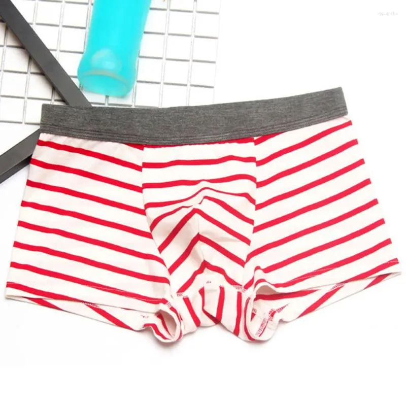 Underpants Men Stripe Underwear Daily Panties Middle Waist Boxer Briefs Lingerie Shorts U Convex Pouch For Boys Men's Intimate