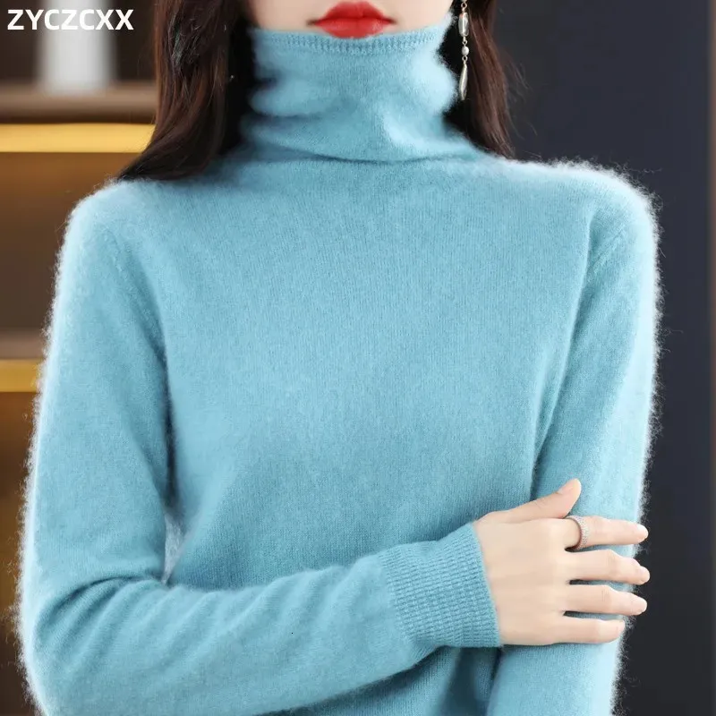 Women Sweters 100% wełna merynosowa sweter sweter jesienny ciepło Podstawowy solidny zwykły kolor 231219