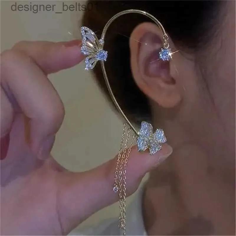 Dangle Chandelier Sparkling Zircon Flower Butterfly Ear Bone Clip para mulheres sem piercing Tassel Ear Cuff Clip Brincos Jóias de casamentoL231219