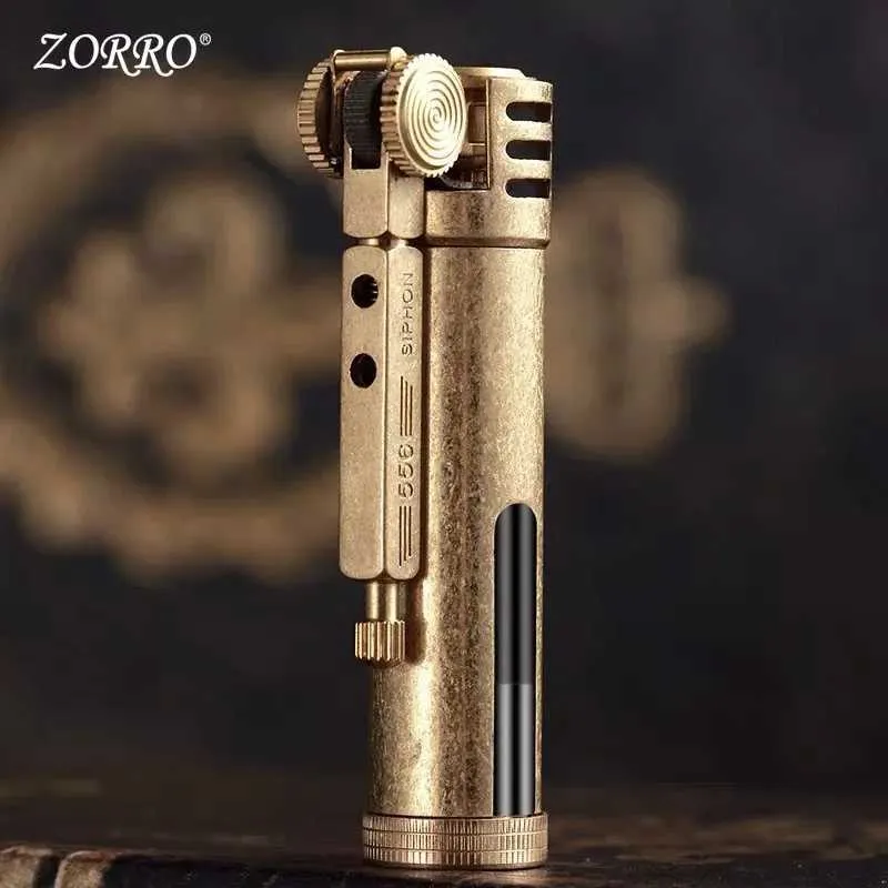 New Zorro Brass Metal retrò retrò serbatoio del carburante più leggero ruota scanalata butano senza gas accessori per sigari da uomo