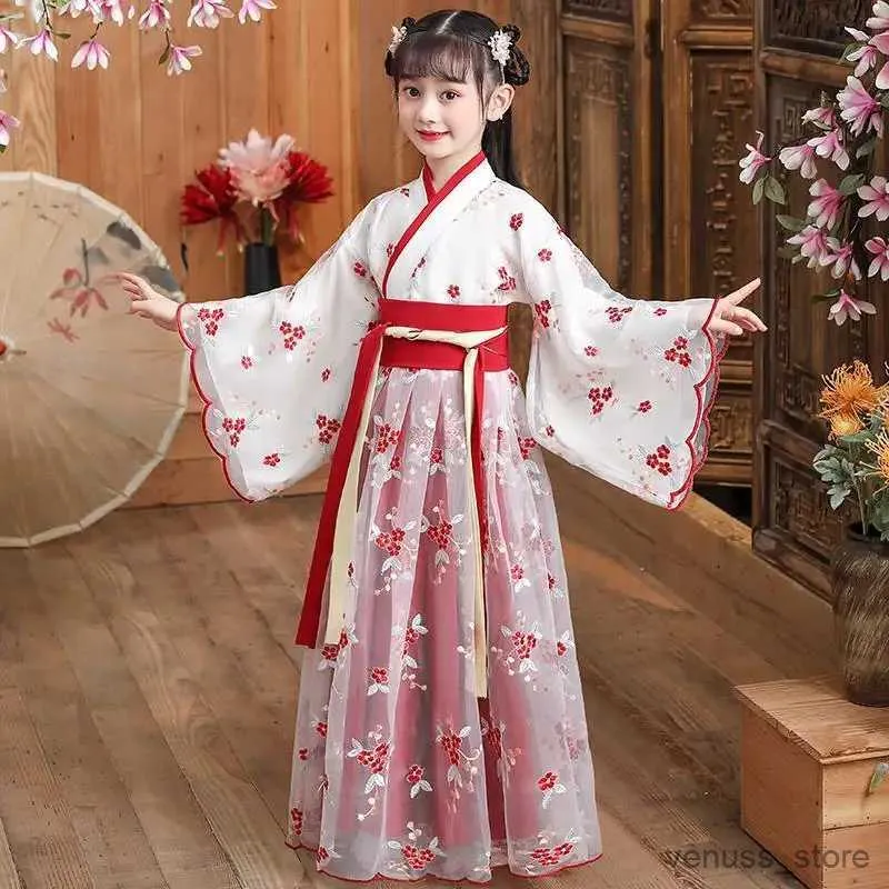 Robes de fille Nouvelles filles d'été mince hanfu chinois chinois Enfants Tang Costume robe petite fille princesse robe de Noël robe 3-12t