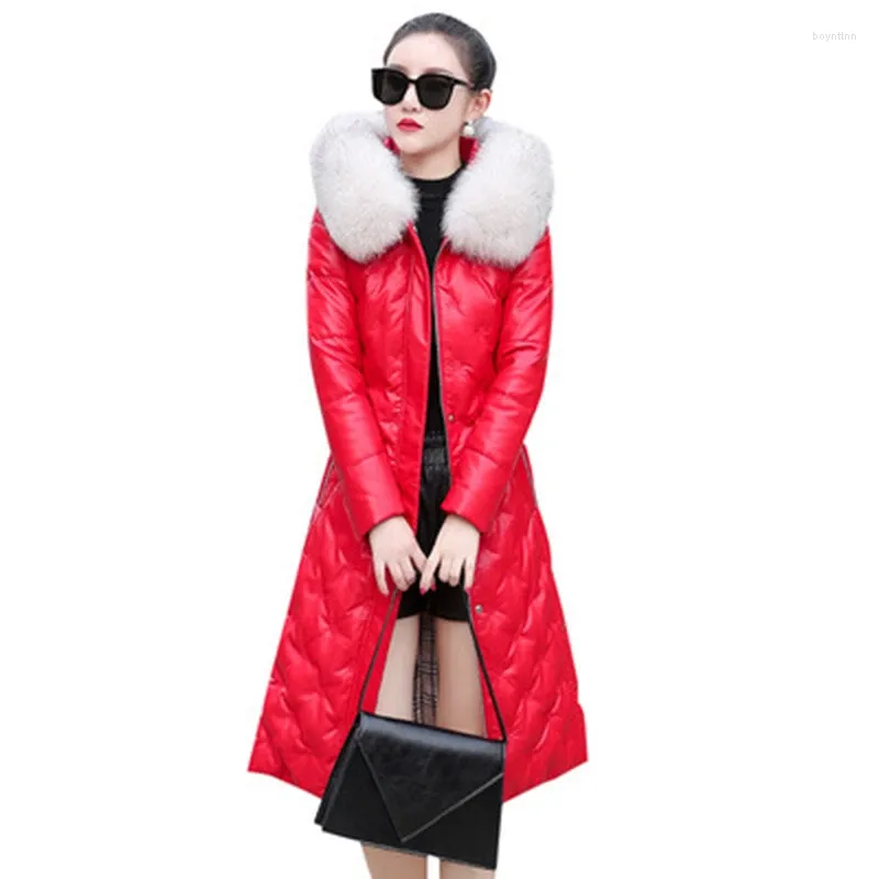 Women's Down Real Leather Coat Thick Sheepskin Women Jacket Winter Warm Fur Collar Fashion High Quality NBH508