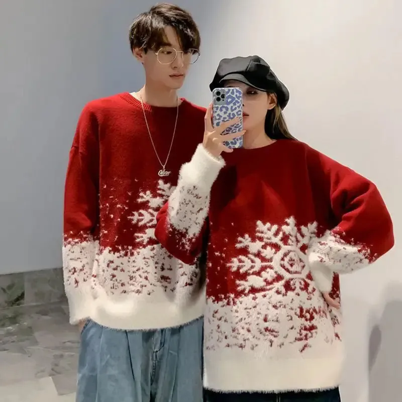 Women's Sweaters Year's Snowy Pattern Thickened Sweater For Men and Women Autumn Winter Christmas Style Loose ins Couple Knitted Shirts 231218