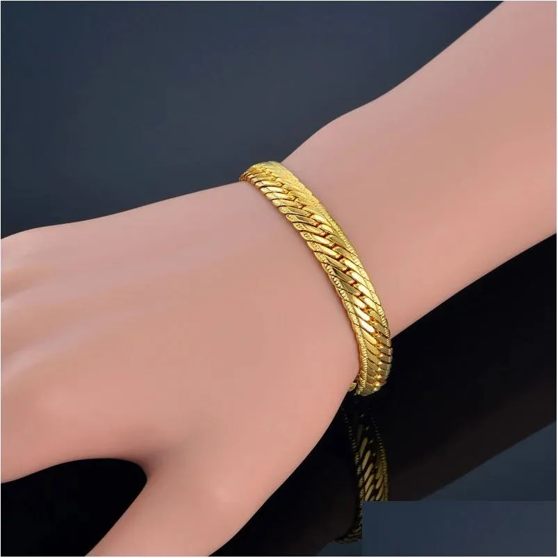 Charm Bracelets Gold Bracelet Men Jewelry 14K 8Mm Snake Link Chain 21/22Cm Male Hand Wholesale Pseras Braslet For Drop Delivery Jewelr Dhcxy