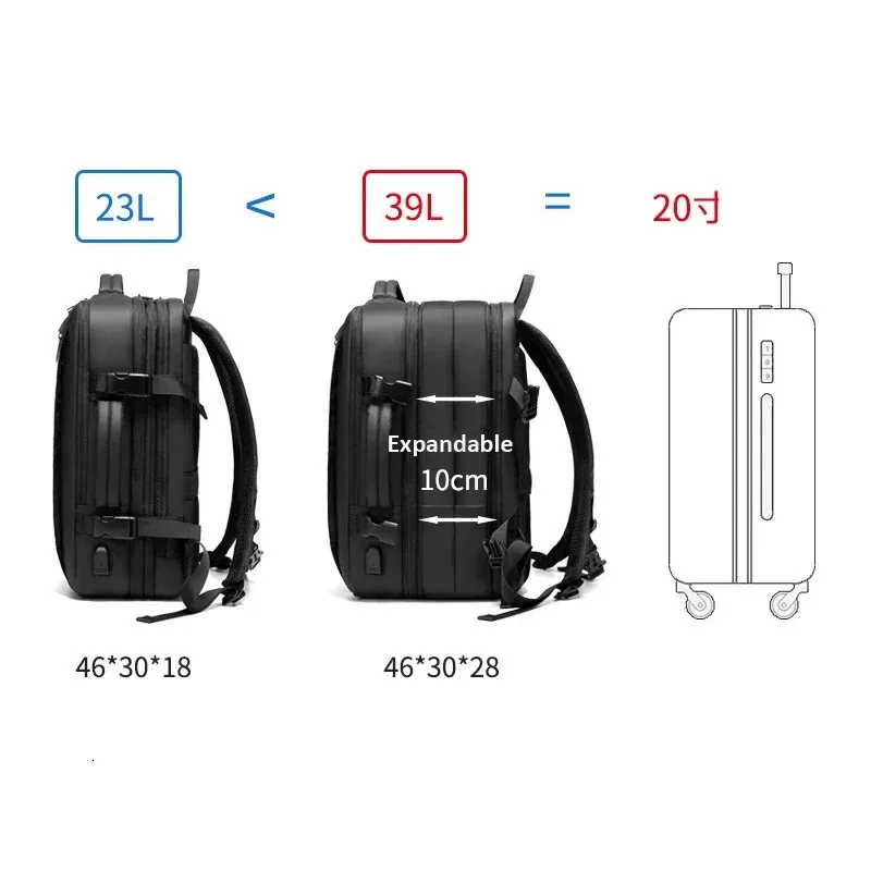 Mochila de viaje LExpandable USB para hombres, bolsas de