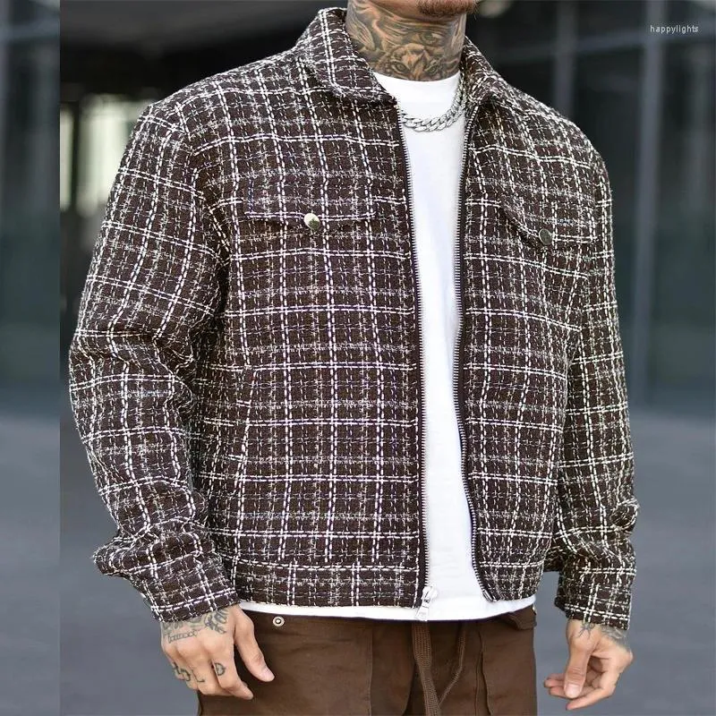 Mäns jackor 2023 Mens Outwear Casual Flip Collar Zipper Fragrance Style Male Jacket Fashion Coat Streetwear Ropa de Hombre
