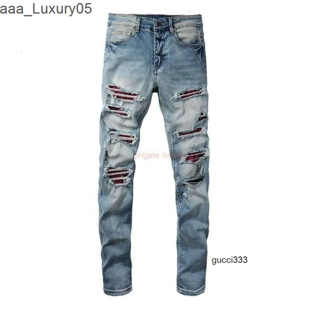 mit amari amirl amirlies am amis imiri amiiri Designerkleidung ires Jeans Blue Denim Pants ies 1308 High Street Red Diond Jeans Embedding Broken Holes Hot Dion FXNE