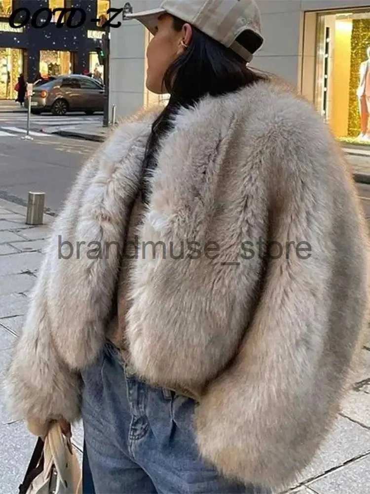 Women's Fur Faux Fur Fur Coat Women Warm Furry Long Sleeve Loose V-neek Female Outwear 2023 Autumn Winter New Fashion Street All Match Lady Overcoat J231219