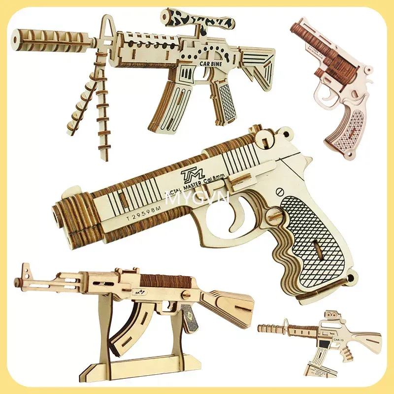 Houten Montage Pistool Puzzel Model Pistool Geweer AK47 3D Speelgoed Pistool Model Kan Niet Schieten Educatief Speelgoed Voor Kinderen Volwassenen jongens Geschenken