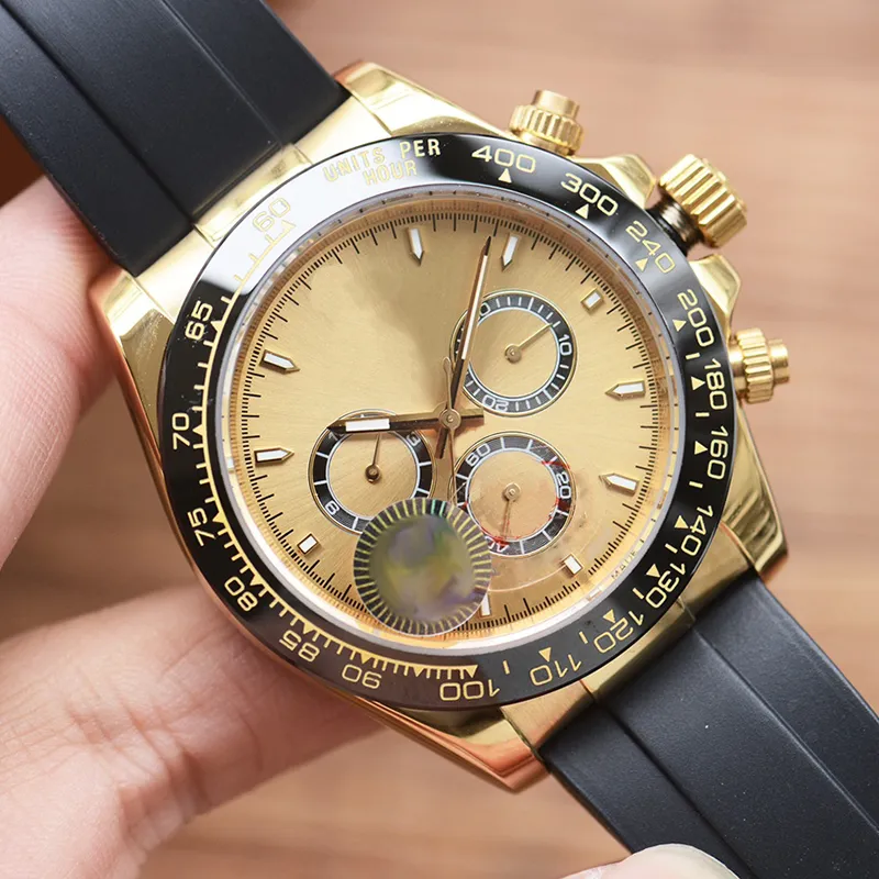 Tasarımcı İzle Erkekler En İyi Lüks Saat Su geçirmez Safir 40mm Panda Dial Lastik Band Erkekler Saat Montre de Luxe Fabrika Hediye İzle 007