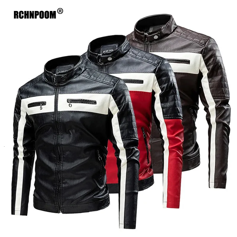 Giubbotti da uomo Giacca da motociclista in pelle da uomo 2023 Autunno Casual Vintage in pile antivento Biker Maschile Moda primaverile Bomber Cappotto 231219