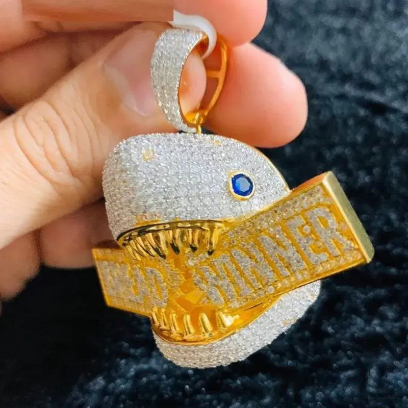 Nytt trendigt gult vitt guld pläterat full cz dollar hajhänge halsband för män kvinnor mode bar dj hip hop smycken
