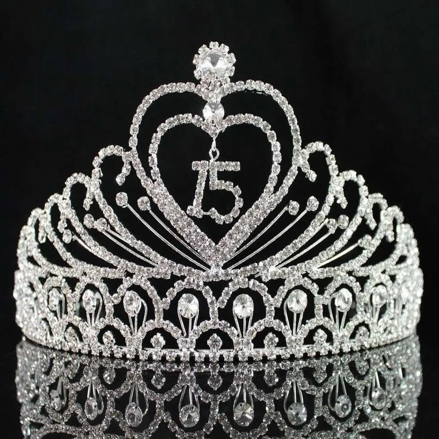 Janefashions Quinceanera Sweet 15 15 15 번째 생일 파티 코로나스 DE Clear White Austrian Rhinestone Tiara Crown Y200807270V