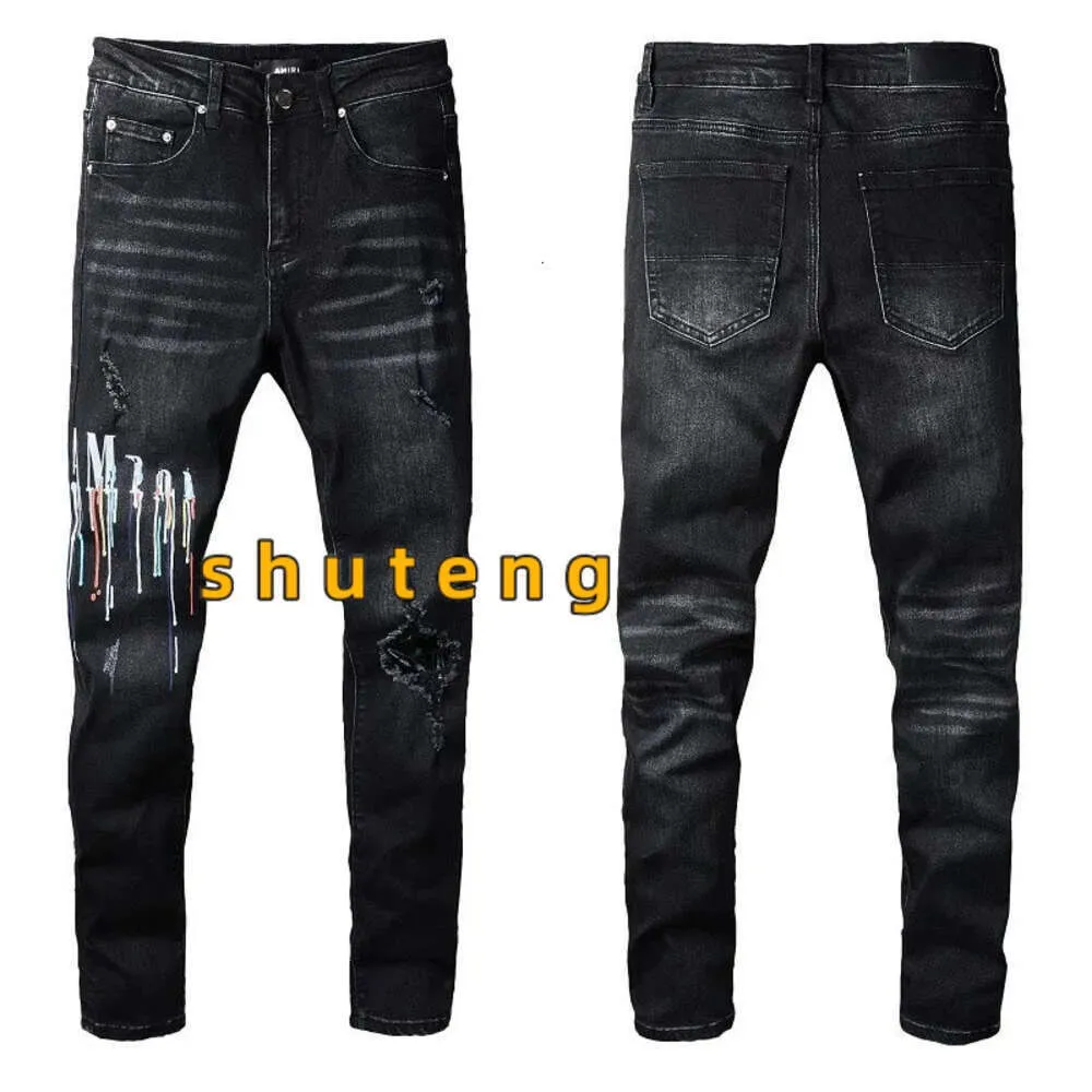 Designer Jeans Mens Denim Embroidery Pants Fashion Holes Trouser US Size 28-40 Hip Hop Distressed Zipper Trousers for Male 2022 Top Sell 6152