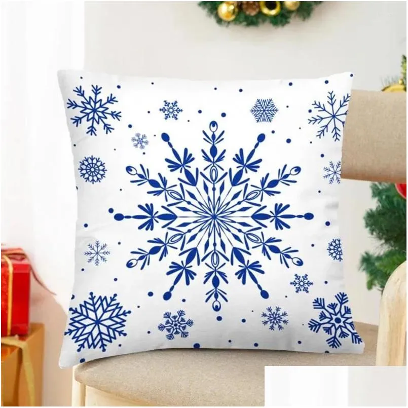 Cushion/Decorative Pillow Elk Pillowcase Vibrant Christmas With Den Zipper Snowflake Print Square Throw Er For Sofa Festive Drop Del Dhwvh