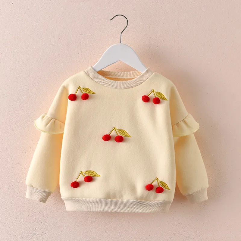 Girls Plus Fleece Hoodie Autumn and Winter New Girls Baby Three-dimensional Pattern Casual Crew-neck Pullover Base Cotton Hoodie